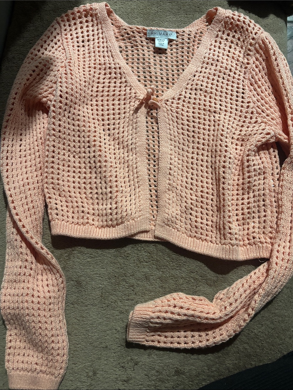 Primark Peach Open-Knit Cropped Tie-Front Cardigan